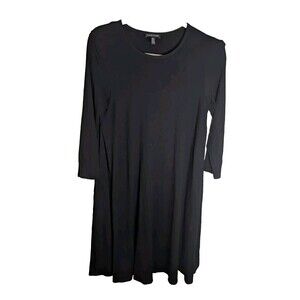 EILEEN FISHER Dress XS Viscose Jersey Knit Stretch Midi Long Sleeve Black Gray